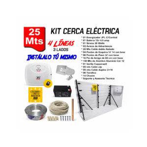 Kit Cerca Eléctrica Eléctrica Perimetral hasta 25 Metros x 4 líneas (Material Y Asesoría)