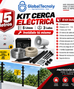 Globaltecnoly 16 Kit Cerca Eléctrica Perimetral (hasta 15 Metros x 5 Líneas) (instálalo Tú Mismo)