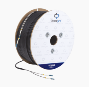 Carrete de Fibra Óptica Monomodo con conectores LC-LC Duplex, Reforzada con Kevlar, de 300 metros