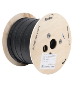 Carrete de 1 km de Fibra Óptica Aérea Mini Figura 8 G.657A2 tipo Drop, Monomodo de 2 Hilos (bifibra), Color Negro