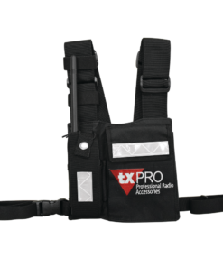 Pechera Universal con soporte para radio, sostén de bolígrafo y seguridad para la bolsa con cinta adherente. Logo TX-PRO.