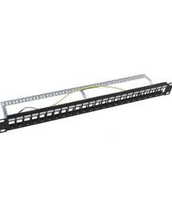 Patch panel modular Blindado (STP) de 24 puertos, con barra para organizar cable