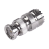 Adaptador en Linea para 50 Ohm, Conector BNC Macho-UHF Hembra (SO-239), Níquel/ Oro/ Delrin.