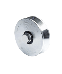 Rueda en V de 4" para puertas, soporta 940 lb, 2 rodamientos, galvanizada