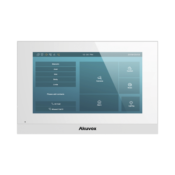 Monitor interior IP WiFi PoE de 7" con pantalla táctil y 8 entradas de alarma para sensores cableados, compatible con videoporteros IP Akuvox