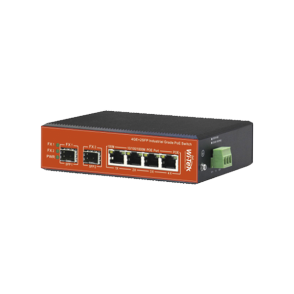 Switch Industrial PoE++/24V Pasivo | 4 Puertos Gigabit + 2 SFP | No Administrable | 180W