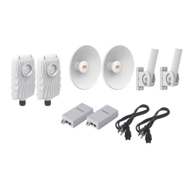 Kit B5X: 2 radios con antenas de 20 dBi, 4.9 a 6.4 GHz, hasta 8 km, incluye inyector POE y accesorios