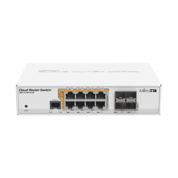 Cloud Router Switch administrable L3 con 8 puertos 10/100/1000 Mbps (con PoE pasivo o 802.3af/at) y 4 puertos SFP.