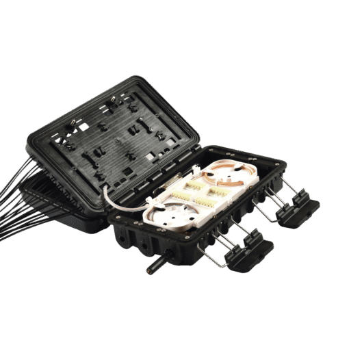 Caja de distribución de fibra óptica para 24 empalmes, con 16 acopladores SC/APC simplex. Exterior IP65 y color negro, ideal para instalaciones al aire libre. 2 Caja de distribución de fibra óptica para 24 empalmes, con 16 acopladores SC/APC simplex. Exterior IP65 y color negro, ideal para instalaciones al aire libre. - Imagen 2