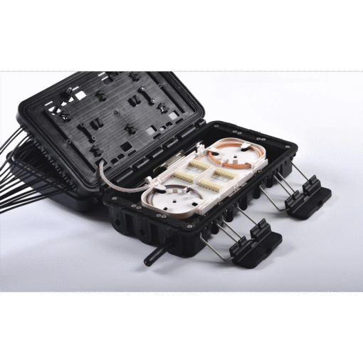 Caja de distribución de fibra óptica para 24 empalmes, con 16 acopladores SC/APC simplex. Exterior IP65 y color negro, ideal para instalaciones al aire libre. 3 Caja de distribución de fibra óptica para 24 empalmes, con 16 acopladores SC/APC simplex. Exterior IP65 y color negro, ideal para instalaciones al aire libre. - Imagen 3