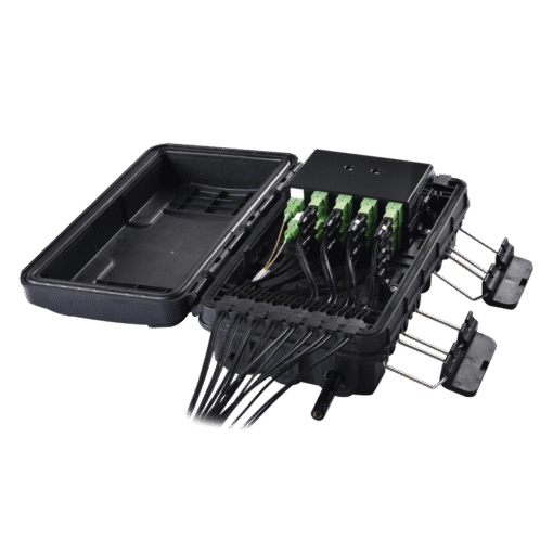 Caja de distribución de fibra óptica para 24 empalmes, con 16 acopladores SC/APC simplex. Exterior IP65 y color negro, ideal para instalaciones al aire libre. 5 Caja de distribución de fibra óptica para 24 empalmes, con 16 acopladores SC/APC simplex. Exterior IP65 y color negro, ideal para instalaciones al aire libre. - Imagen 5