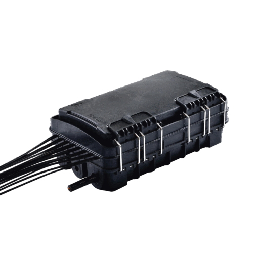 Caja de distribución de fibra óptica para 24 empalmes, con 16 acopladores SC/APC simplex. Exterior IP65 y color negro, ideal para instalaciones al aire libre. 1 Caja de distribución de fibra óptica para 24 empalmes, con 16 acopladores SC/APC simplex. Exterior IP65 y color negro, ideal para instalaciones al aire libre.