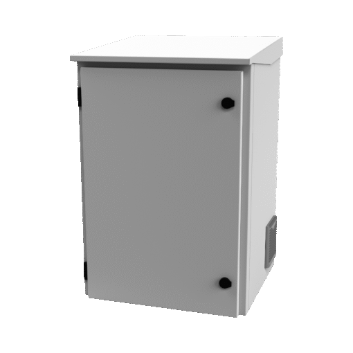 Gabinete de exterior con rack de 19" de 16U, ventiladores y termostato. Montaje a poste o torre se vende por separado. 1 Gabinete de exterior con rack de 19" de 16U, ventiladores y termostato. Montaje a poste o torre se vende por separado.