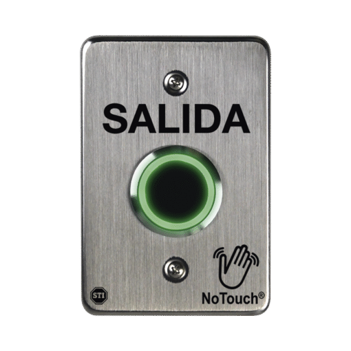Interruptor IR NoTouch® de acero inoxidable, salida única, texto "SALIDA" 1 Interruptor IR NoTouch® de acero inoxidable, salida única, texto "SALIDA"