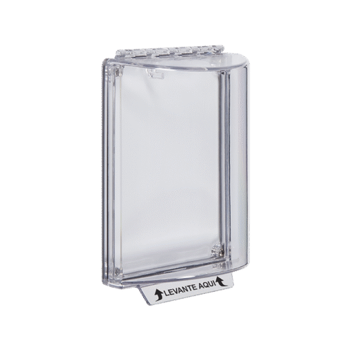 Cubierta universal transparente, texto de incendio en español, sin sirena, bisagra resistente, montaje al ras 1 Cubierta universal transparente, texto de incendio en español, sin sirena, bisagra resistente, montaje al ras