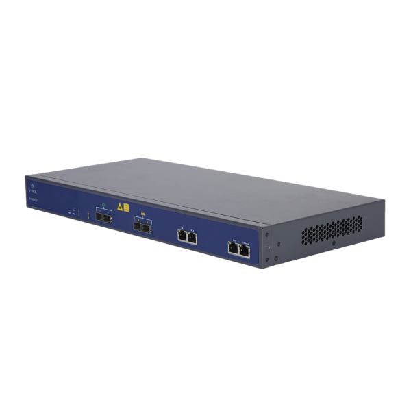 OLT de 2 puertos EPON con 4 puertos uplink (2 Gigabit Ethernet y 2 SFP), admite hasta 128 ONUs, ideal para redes ópticas.