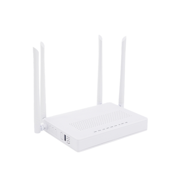 Este ONU GPON/EPON ofrece Wi-Fi AC (1200 Mbps), puerto CATV, 2 puertos Gigabit y conector SC/APC. Perfecto para alta velocidad en datos y TV.