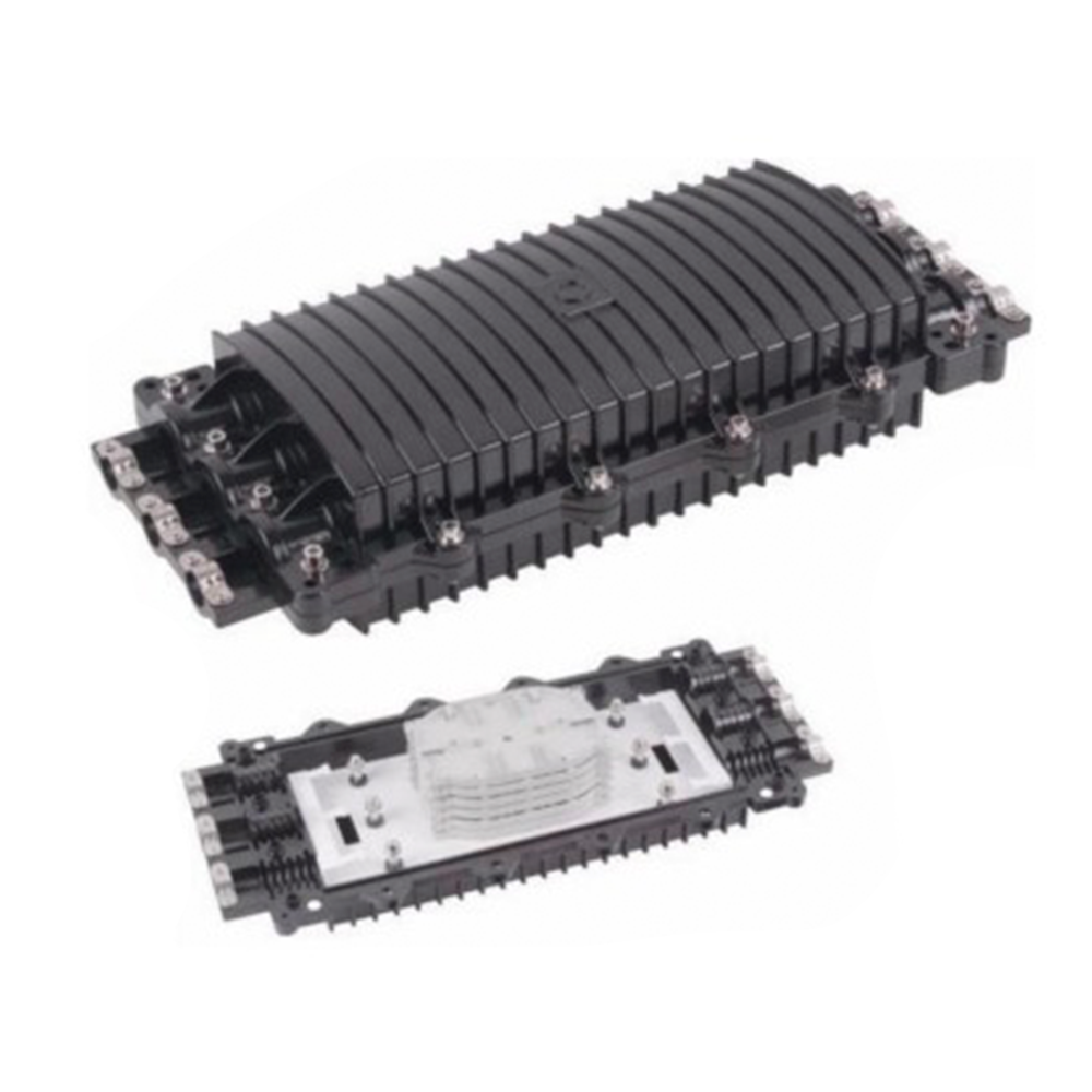 Caja de Distribución de Fibra Óptica Horizontal, hasta 96 empalmes, Exterior IP68, 3 Puertos de entrada y Salida 1 Caja de Distribución de Fibra Óptica Horizontal, hasta 96 empalmes, Exterior IP68, 3 Puertos de entrada y Salida