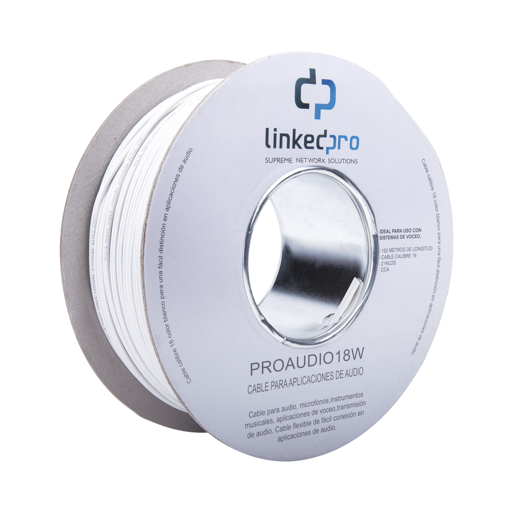 Bobina de 152 m para salidas de audio como bocinas, calibre 18 en 2 hilos de color blanco, Tipo CCA 2 Bobina de 152 m para salidas de audio como bocinas, calibre 18 en 2 hilos de color blanco, Tipo CCA - Imagen 2