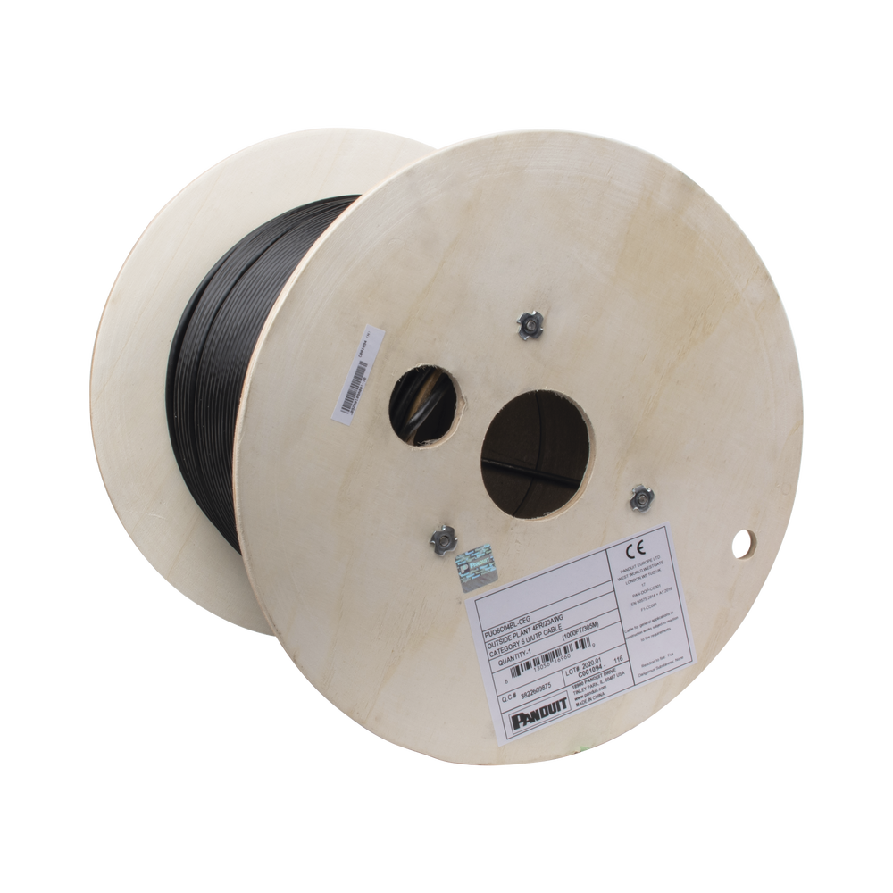 Bobina de Cable UTP de 4 Pares, PanNet, Para Exterior con Gel, Cat6 (23 AWG), Industrial para Climas Extremos, Color Negro, 305 m 1 Bobina de Cable UTP de 4 Pares, PanNet, Para Exterior con Gel, Cat6 (23 AWG), Industrial para Climas Extremos, Color Negro, 305 m