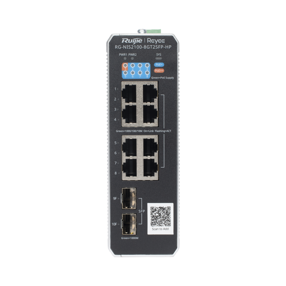 Switch Industrial PoE con gestión en la nube con 1 puerto PoE++, 7 puertos PoE+ y 2 puertos uplink SFP Ideal para temperaturas Extremas y protección contra descargas 1 Switch Industrial PoE con gestión en la nube con 1 puerto PoE++, 7 puertos PoE+ y 2 puertos uplink SFP Ideal para temperaturas Extremas y protección contra descargas