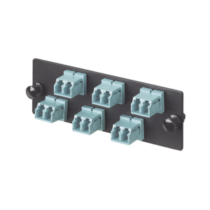 Placa Acopladora de Fibra Optica FAP, Con 6 Conectores LC Duplex (12 Fibras), Para Fibra Multimodo OM3/OM4, Color Aqua