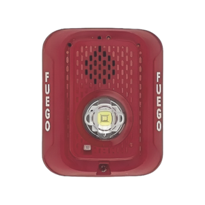 Sirena con Lámpara Estroboscópica LED / 2 Hilos / Montaje en Pared / 15 a 185 Candelas / Temporal 3 Alto y Bajo / Tamper Integrado / Texto en Español / Color Rojo