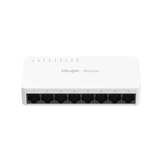 Switch non-PoE de 8 puertos 10/100/1000 Mbps no administrable, visible en Ruijie Cloud, con alta fiabilidad de red