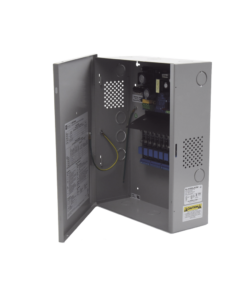 Fuente para aplicaciones en control de acceso, y detección de incendio, con capacidad de respaldo para 12 y 24 Vcd @ 4 A , con 8 circuitos de control ( NO ) y 8 circuitos de control trigger voltaje de entrada de : 115 Vca, requiere batería.