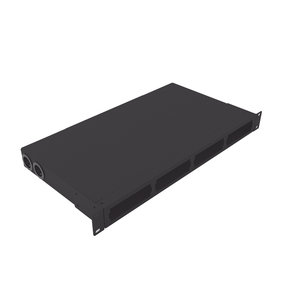 Distribuidor de fibra óptica vacio 19in, Acepta 4 placas Acopladoras de Linkedpro, hasta 48 fibras, 1UR, Incluye charola de empalme 1 Distribuidor de fibra óptica vacio 19in, Acepta 4 placas Acopladoras de Linkedpro, hasta 48 fibras, 1UR, Incluye charola de empalme