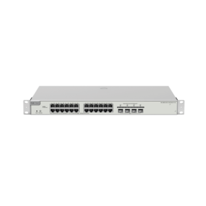 Switch Administrable Capa 3 con 24 puertos Gigabit PoE 802.3af/at + 4 SFP+ para fibra 10Gb, gestión gratuita desde la nube, 370w
