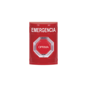 Botón de Emergencia en Español, Color Rojo, Acción Mantenida, Girar para Restablecer y LED Multicolor
