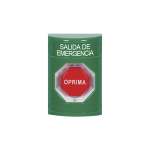 Botón de Salida de Emergencia en Español, Acción Mantenida, Girar para Restablecer y LED Multicolor