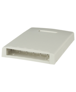 Caja de Montaje en Superficie, Con Accesorio para Resguardo de Fibra Óptica, Para 6 Módulos Mini-Com, Color Blanco Mate
