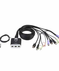 Switch KVM formato cable HDMI/Audio USB de 2 puertos con selector remoto de puerto