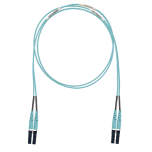 Alternative view of Jumper de Fibra Optica Multimodo 50/125 OM3, LC-LC Duplex, OFNR (Riser), Color Aqua, 2 Metros