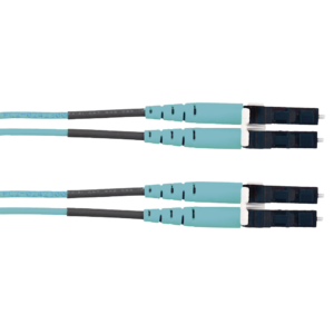 Jumper de Fibra Optica Multimodo 50/125 OM3, LC-LC Duplex, OFNR (Riser), Color Aqua, 2 Metros