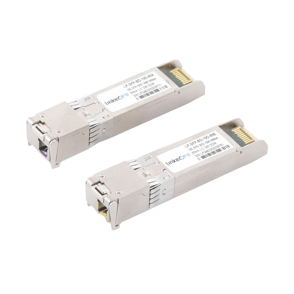 Transceptores Bidireccionales SFP+ (Mini-Gbic) / Monomodo / 10 Gbps de velocidad / Conector LC / Hasta 80 km de Distancia / 2 Piezas 1 Transceptores Bidireccionales SFP+ (Mini-Gbic) / Monomodo / 10 Gbps de velocidad / Conector LC / Hasta 80 km de Distancia / 2 Piezas