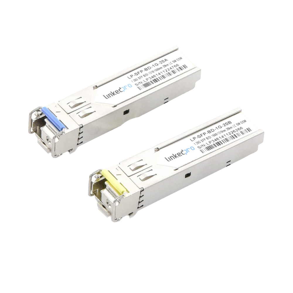 Transceptores Bidireccionales SFP (Mini-Gbic) / Monomodo / 1.25 Gbps de velocidad / Conector LC / Hasta 20 km de Distancia / 2 Piezas 1 Transceptores Bidireccionales SFP (Mini-Gbic) / Monomodo / 1.25 Gbps de velocidad / Conector LC / Hasta 20 km de Distancia / 2 Piezas