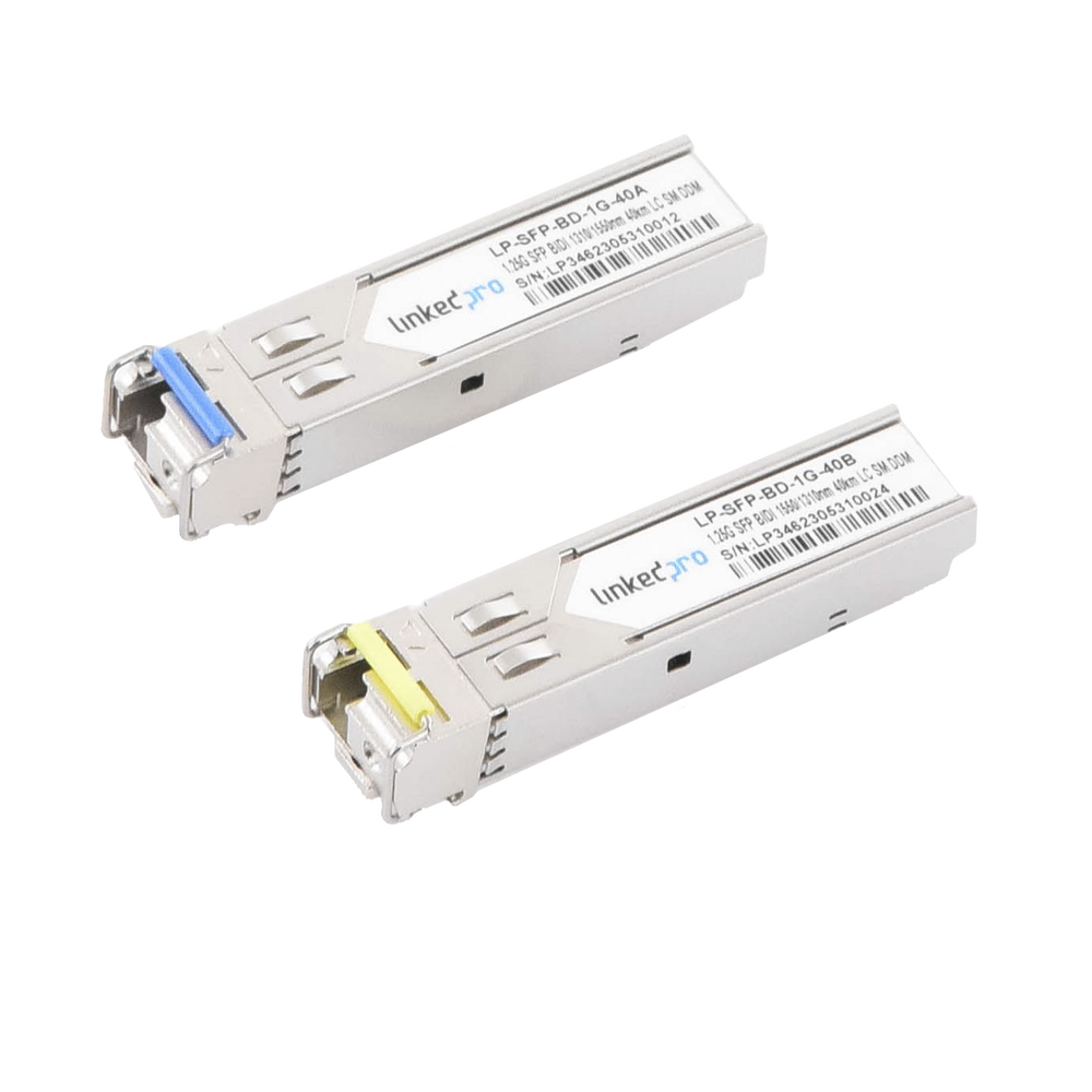 Transceptores Bidireccionales SFP (Mini-Gbic) / Monomodo / 1.25 Gbps de velocidad / Conector LC / Hasta 40 km de Distancia / 2 Piezas 1 Transceptores Bidireccionales SFP (Mini-Gbic) / Monomodo / 1.25 Gbps de velocidad / Conector LC / Hasta 40 km de Distancia / 2 Piezas