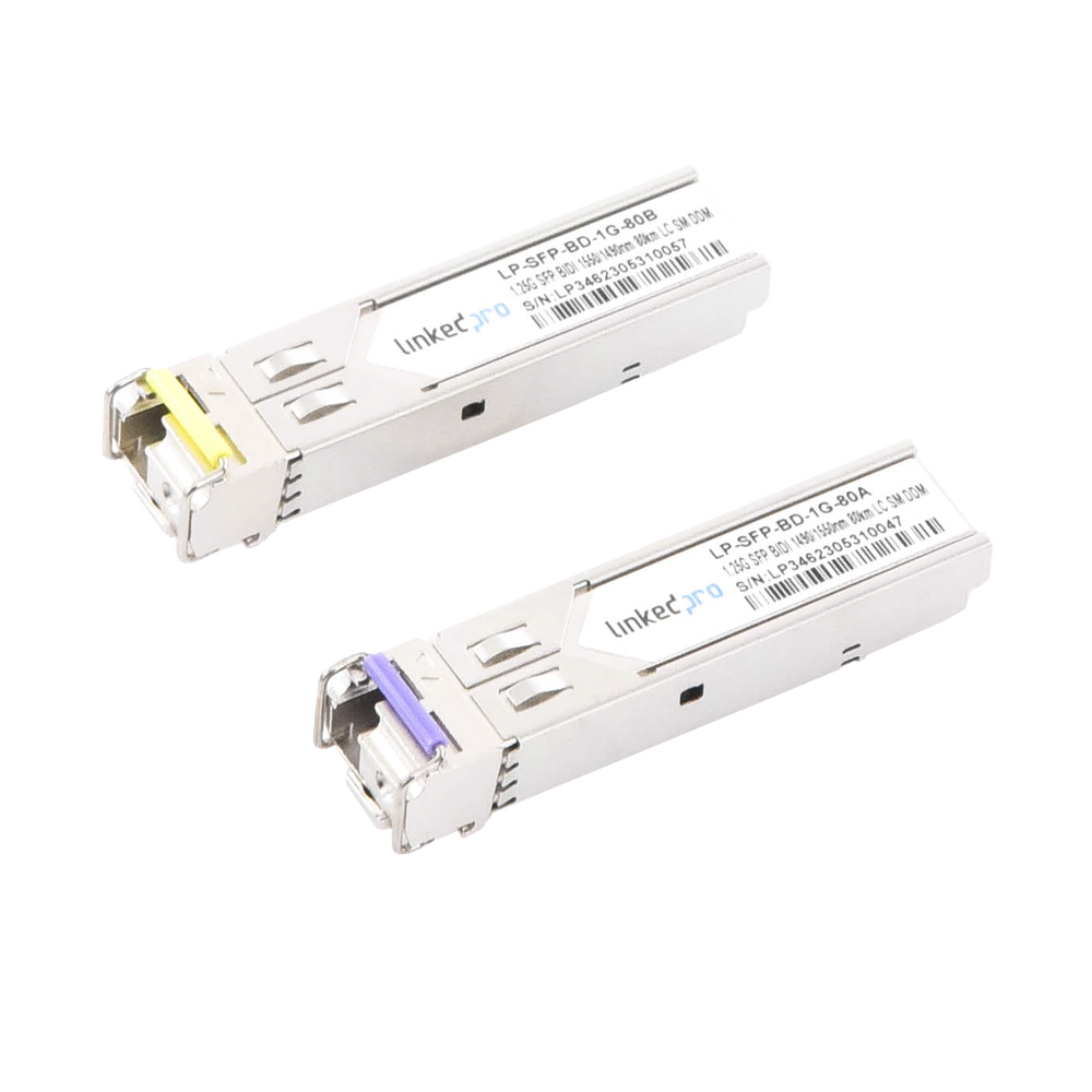 Transceptores Bidireccionales SFP (Mini-Gbic) / Monomodo / 1.25 Gbps de velocidad / Conector LC / Hasta 80 km de Distancia / 2 Piezas 1 Transceptores Bidireccionales SFP (Mini-Gbic) / Monomodo / 1.25 Gbps de velocidad / Conector LC / Hasta 80 km de Distancia / 2 Piezas