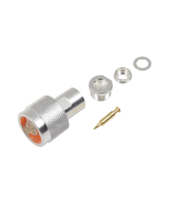 Conector N Macho de Rosca para Cables RG-8/X, LMR-240, BELDEN 9258, Plata / Oro / Teflón.