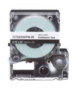 Casete de Etiquetas de Vinilo de Cinta Continua, Color Negro Sobre Blanco, Uso Interior/Exterior, 18 mm de Ancho x 7 Metros de Largo