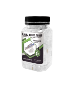 Bote con 50 Plugs Pass through RJ45 Cat5e sin blindaje, con alivio de tensión incluido, chapado de oro a 30 micras para durabilidad extrema