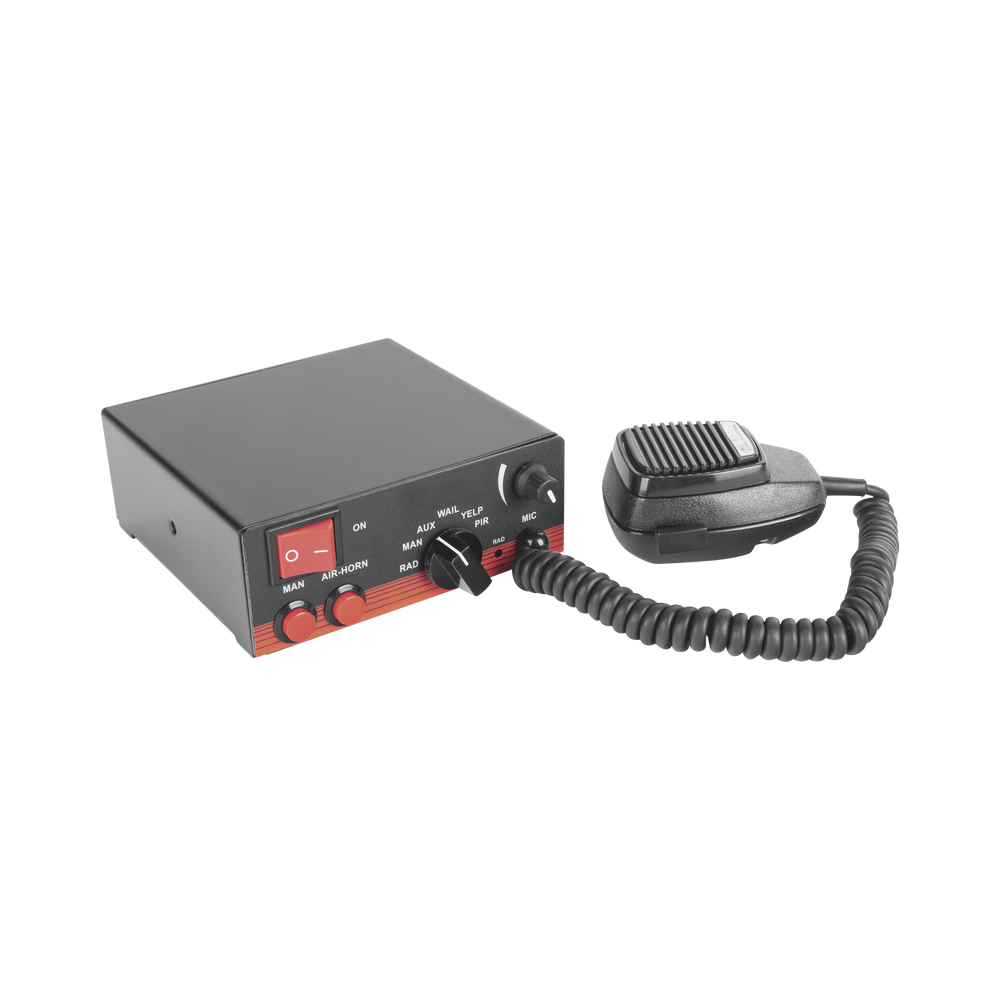 Sirena Vehicular de 200W de Potencia, Con Switch Giratorio de 6 posiciones, Micrófono de Uso Rudo e Interconexión a Radio 1 Sirena Vehicular de 200W de Potencia, Con Switch Giratorio de 6 posiciones, Micrófono de Uso Rudo e Interconexión a Radio