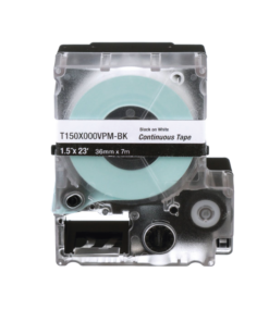 Casete de Etiquetas de Vinilo de Cinta Continua, Color Negro Sobre Blanco, Uso Interior/Exterior, 36 mm (1.5 in) de Ancho x 7.6 Metros de Largo