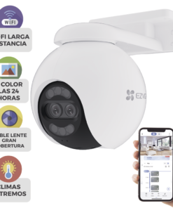 Cámara PT / Wi-Fi / Lente Dual / Panorámica 360° / Resolución 4K / Visión Nocturna ColorFULL / IA Detección de Humanos y Vehiculos / Alarma con Sirena y Luz / IP65