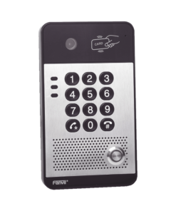 Vídeo Portero IP con 2 líneas SIP, cámara HD, relevador integrado, teclado numérico y lectora de tarjetas RFID para control de acceso, PoE