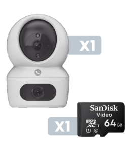 Kit Cámara PT Wifi 2K Dual / Aaudio de Dos Vías / Detección Humana / Visión a Color / Interior / Incluye Montaje para Pared / Incluye Memoria SD 64 GB SANDISK VIDEO