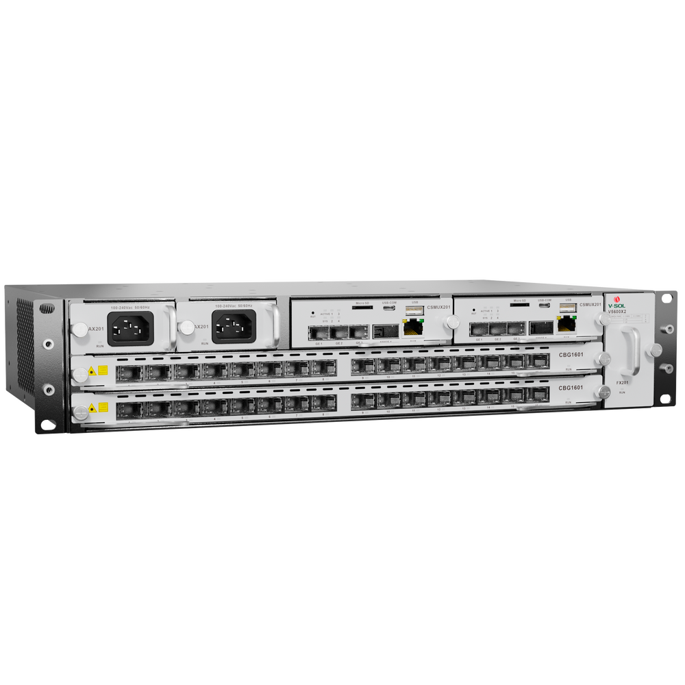 OLT Modular tipo Chasis Serie V5600X2 GPON/XGS-PON Combo, 2 Ranuras de Servicio Incluye 1 tarjeta de 16 puertos GPON con Módulos, 2 Fuentes de alimentación AC+DC, 1 Tarjeta de Control-UpLink, 2 UR 2 OLT Modular tipo Chasis Serie V5600X2 GPON/XGS-PON Combo, 2 Ranuras de Servicio Incluye 1 tarjeta de 16 puertos GPON con Módulos, 2 Fuentes de alimentación AC+DC, 1 Tarjeta de Control-UpLink, 2 UR - Imagen 2